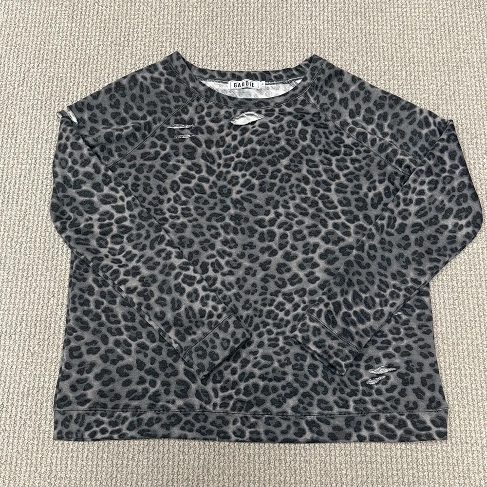 Black and Gray Distressed Cheetah Print Sweatshirt, Size Large - Picture 8 of 10